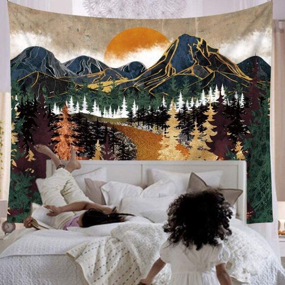 Mountain Movie Night Fabric Scenic Camping Wilderness Woods Scene Tapestry NEW - Picture 3 of 3